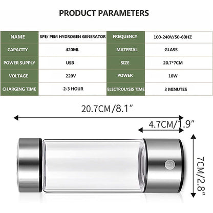 420ml Hydrogenflasche Blau Hydrogen Wasserflasche Wasserstoff Generator Ionisator H2