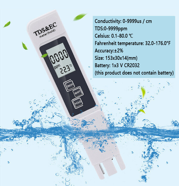 TDS  & EC Wassertester Digital Meter PPM Leitfähigkeitsmessgerät - LCD-Display